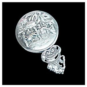 Vintage Hans Jensen Silver Plate Repousse  Beveled Hand Mirror